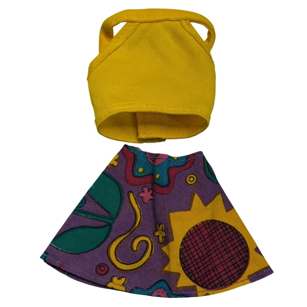 VTG Mattel Barbie Doll Outfit Yellow Halter‎ Top Floral Skirts Retro Fashion Set